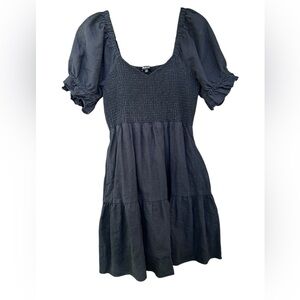 Madewell Black Linen Dress With Puff Sleeves